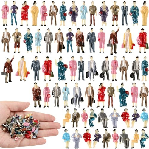 Namalu 50 Stück 1: 87 HO Maßstab Mini Figur Menschen Set Architektonisch Winzige Bemalte Modellfiguren Kleine Figuren Menschen Sitzend und Stehend Plastik Miniatur Menschen für Puppenhaus Eisenbahn