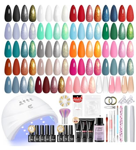 PEACECOLOR 47PCS Gel Nail Polish Kit with U V Lamp, Gel Nail Polish Set Starter Kit 23 Colours Black Red Green Glitter White Soak Off Gels Polish, 5Pcs Top Base Coat Manicure Tools Gifts for Women