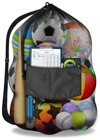 BROTOU Ballnetz für 10-15 Bälle, Große Fußball Ballsack Tasche mit Kordelzug und Schultergurt, Mehrzweck Balltasche Netztasche, Balltasche Fußball Meshbag, Bälle für Bällebad (75 x 100 cm)
