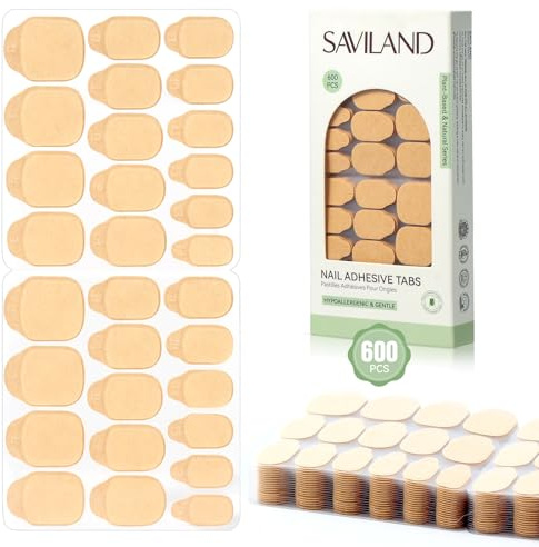 SAVILAND Plant-Based Nail Adhesive Tabs: 600 PCS Non-Irritating Nail Stickers for Press Ons Long Lasting Sticky Tabs Ultra-thin Breathable Nails Glue Sticker Home DIY Nails 15 Sizes
