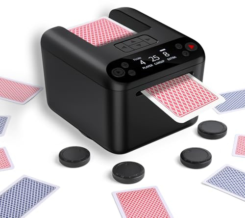 Automatischer Karten Austeiler, 180°/360° Drehung für 1–3 Decks, Karten Verteiler, 2–12 Spieler mit 4 Fernbedienungen, Eingebaute Spielmodi, Wiederaufladbar, Leise für Poker, Blackjack, Texas Holdem
