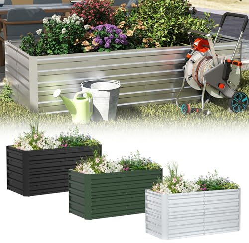 UISEBRT Jardinière surélevée en métal 435 l - Rectangulaire - 120 x 60 x 58 cm (L x l x h) - Argenté - Parterre pour herbes et légumes en acier galvanisé - Jardinière précoce pour jardin, balcon