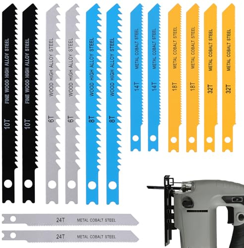LXUEJIE Set di 14 lame per seghetto alternativo con codolo a U, lame per seghetto per legno, plastica, metallo, taglio adatto per la maggior parte dei seghetti alternativi con gambo a U, set di lame