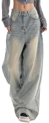 Jeans da donna baggy Y2k, boyfriend, a vita bassa, hip hop, in denim vintage, cargo, a gamba dritta, XS