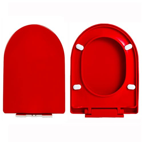 Tapa WC, Forma de D, Tapa de Inodoro con Cierre Suave y Función de Liberación Rápida para Fácil Montaje y Limpieza, Asiento de Inodoro Universal de PP, 44.5x36cm, Rojo