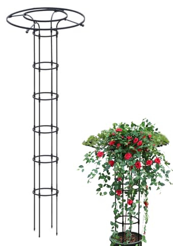 Spaljé, paraplyform av metall, stabil rankobelisk för klätterrosor och clematis, väderbeständig växtspalier torn för klätterväxter, vertikalt spaljé för trädgård och terrass, svart