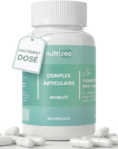 Nutrizea Flex Complex Articulaire Fort - Glucosamine HCL 800 mg - Collagène 300 mg - Chondroitine 400 mg – MSM 200 mg - Formule Complète - 60 Capsules Naturelles