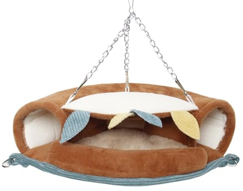 HOOWIFFY Hamac Suspendu pour Hamster en Peluche Marron, Lit Chaud et Pliable pour Petits Animaux, pour Cage Support ou Chauffage en Hiver