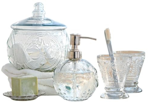 Loberon Luton Set de Salle de Bains - Set de 5 pièces, Dont 2 Porte-brosses à Dents - Belle Structure en Relief, Transparent