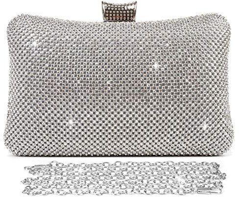 BAIGIO Damen Abendtasche Silber Clutch Tasche Glitzer Brauttasche Elegant Handtasche Glitter Umhängetasche mit Strass für Party Hochzeit