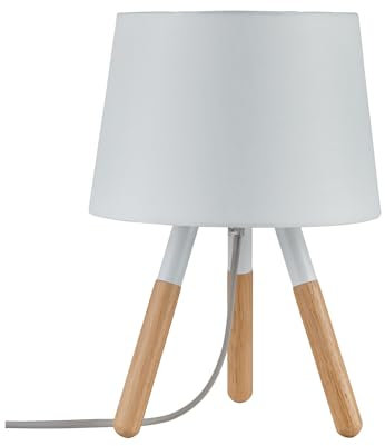 Paulmann 79646 Luminaria de sobremesa Neordic Berit máx. 1x20 W, luminaria de sobremesa para lámparas E27, lámpara para mesita de noche, blanco/madera 230 V tela/madera/metal, sin fuente de luz