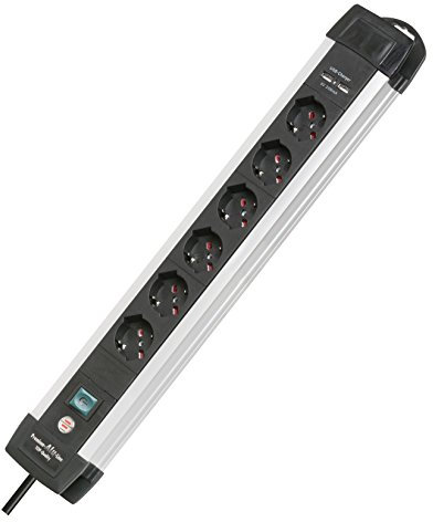 Brennenstuhl 1391005516 Steckdosenleiste mit 6 Universalsteckdosen mit USB-Ladegerät, Schwarz/Grau