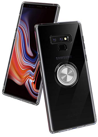 SORAKA Clear Case for Samsung Galaxy Note 9 with 360 Rotating Ring Holder Slim Fit Soft TPU Transparent Case with Metal Plate for Magnetic Car Phone Holder