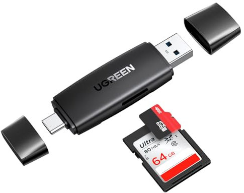 UGREEN SD Kartenleser Dual Stecker Kartenlesegerät USB C USB 3.0 SD Card Reader Speicherkartenleser SD Karten Adapter Kompatibel mit iPhone 17 Serie/Android/Windows/macOS usw (Schwarz)