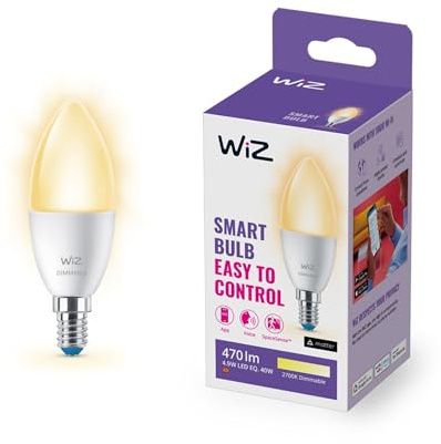 WiZ Lampadina Candela Smart LED WiFi, Luce Bianca Calda, E14, 40W, Tecnologia SpaceSense, Controllo Vocale (Alexa, Apple HomeKit, Google Home)