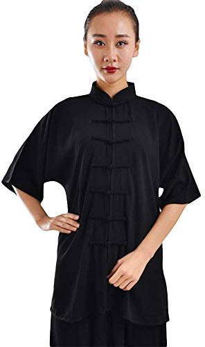 G-LIKE Damen Herren Tai Chi Trainingsanzug – Traditionelle Chinesische Kampfkunst Taiji Kung Fu Qi Gong Wing Chun Wushu Frühling Sommer Training Unisex Uniform Kurzärmelig Anzug (Schwarz, XXXL)