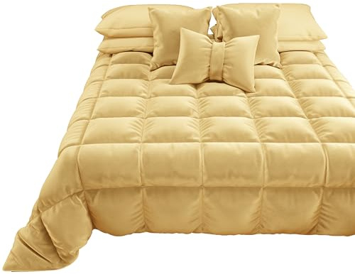 Petti Artigiani Italiani Couette en velours doux et chaud 350 g/m² pour lit une place et demie réversible 220 x 260 cm doré 100 % fabriqué en Italie