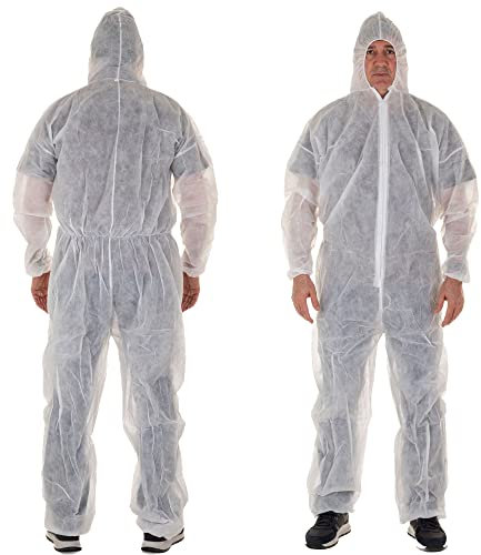 XARA Mono Desechable Blanco de TNT con Capucha Talla XL - Pack 5 - Buzo Blanco Desechable Protección contra Suciedad y Partículas - Cómodo y Transpirable - 100% Reciclable