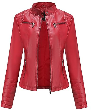 Chaqueta para mujer, chaqueta de cuero para mujer, chaqueta de poliuretano delgada, cuello alto, chaqueta ligera de transición con cremallera, moda para mujer, ciclista, chaqueta corta y ajustada