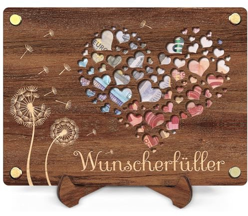 Wunscherfüller Geldgeschenk - Geschenk Hochzeitsgeschenke aus Holz inkl. Ständer - Liebe Geld für Brautpaar Liebhaber Geldgeschenk Verpackung mit Hochzeitskarte
