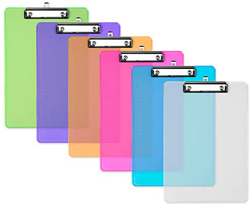 Haogo Pack of 6 A4 Clipboard, Plastic Transparent A4 Clipboard 6 Colors Paper Holder Writing Board for Memo Form Document
