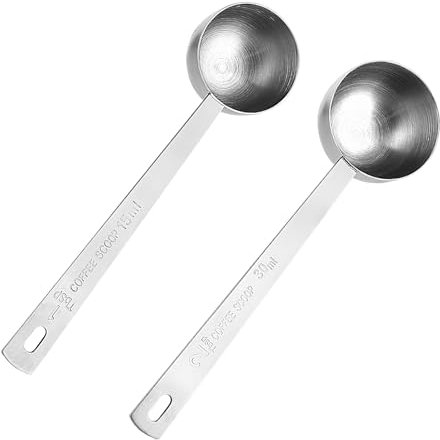 cobee Cucchiaino da caffè, 2 cucchiai dosatori da 15 ml e 30 ml, in acciaio inox, con manico lungo, cucchiaio dosatore riutilizzabile per misurare caffè, zucchero a velo, latte