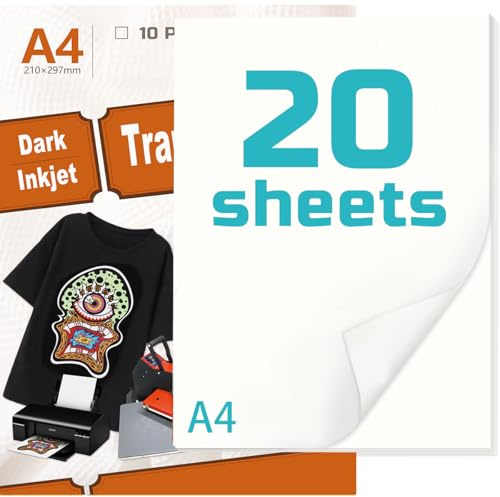 Dekaim 20 Sheets T Shirt Transfer Paper A4 Heat Transfer Paper for Dark Fabric Transfer Paper for White and Light T-Shirts Printable Vinyl, Iron On Transfers for Inkjet & Laser Printer