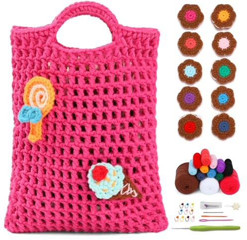BUOKKON Kits de ganchillo para principiantes y adultos, bolsa roja rosa con galletas, kit de ganchillo para juego de memoria que incluye tutorial de video, instrucciones, hilo para familias, fiestas y