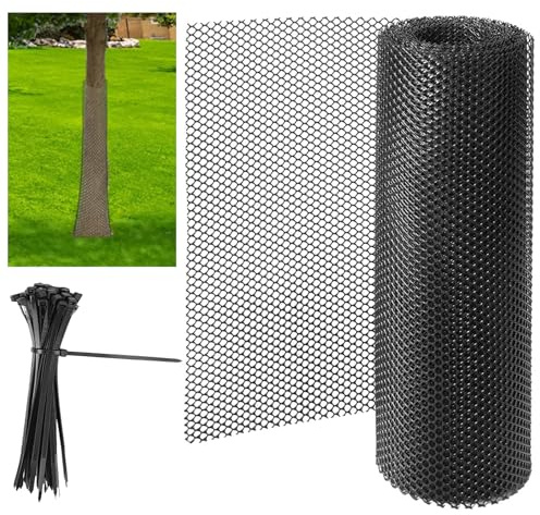 Protection de tronc d'arbre en maille de 6 m, protection contre l'écorce d'arbre, filet de jardin flexible pour protection contre les cerfs, tondeuses et tondeuses, comprend 100 attaches