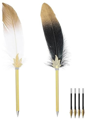 T TAKONE Schreibfeder Kugelschreiber Set – 2er-Set Federkiel (Schwarz & Weiß), Elegante Feder zum Schreiben für Büro, Studenten und Geschenke
