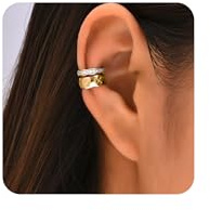 LaURITAMI Ear Cuff para mujer, falso piercing de oreja de acero inoxidable, brazalete de oreja no piercings Helix cartílago, pendientes con clip de oro/plata, Acero inoxidable