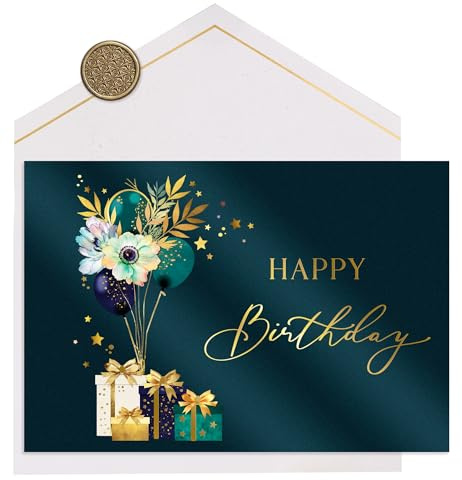 Joli Coon Tarjeta cumpleaños premium ELEGANT Balloons – Tarjeta cumpleaños con sobre y auténtico sello de cera