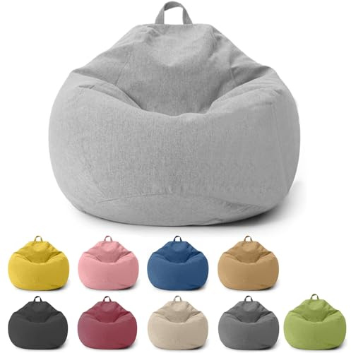 Chingcoo Puf para niños y adultos, solo funda (sin relleno), para dormitorio, oficina, salón, terraza (gris claro, 100 x 120 cm)