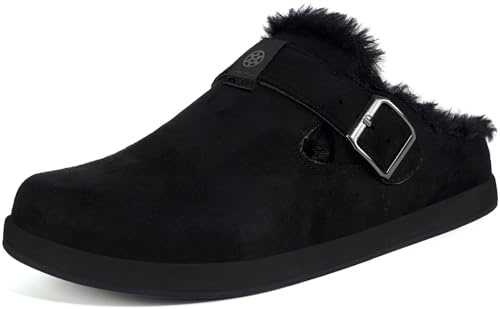 Sisttke Chaussons Sabots Femmes Hommes Chaussures Maison Pantoufles Feutre Confort Faux Daim à Fourrure Mules Automne Hiver Intérieur/extérieur, Noir, 40 EU