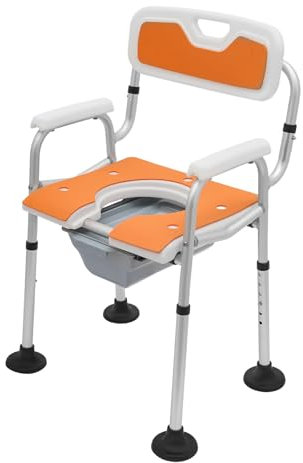 Silla de Ducha Ajustable en Altura para Adultos Mayores Silla de Inodoro de Cama con Reposabrazos y Respaldo Sillas de Inodoro y Ducha Capacidad de Carga 150kg Naranja