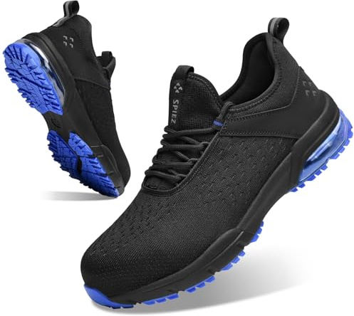 SPIEZ Safety Trainers for Men Women, Air Cushion Composite Toe Safety Shoes | CE ASTM Certification, Lightweight, Puncture proof, Slip on, Comfort, Breathable, Fashion, Warehouse, Industrail, Daily wear