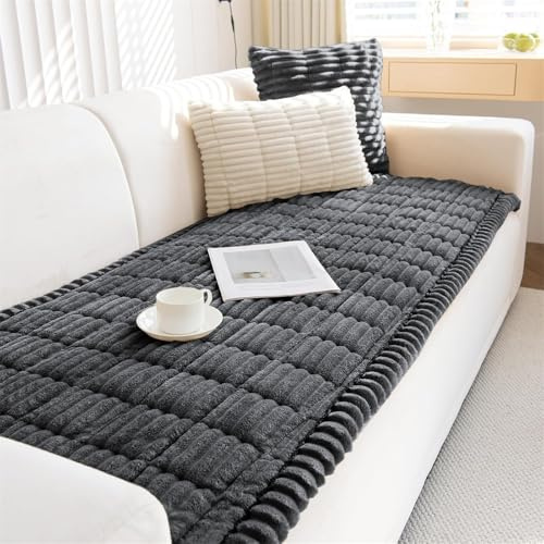 FASCINATDECO Thick Sofa Covers Washable - Soft Corduroy Sofa Cover 2 3 4 Seater, Non-Slip Couch Cover, Sofa Cushion Covers Sofa Slipcovers Furniture Protector for Living Room (Black, 90x210cm)