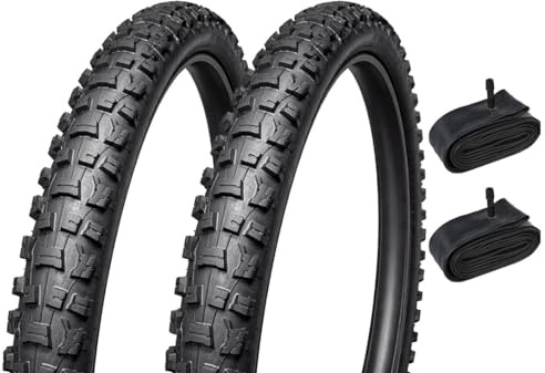 Pack 2 Cubiertas 26x2.10 + 2 Cámaras Válvula Ancha Tipo Coche | Neumáticos MTB 26” para Bicicleta de Montaña, Eléctrica o Ciudad | Goma y Nailon | Aro Rígido, Alta Resistencia
