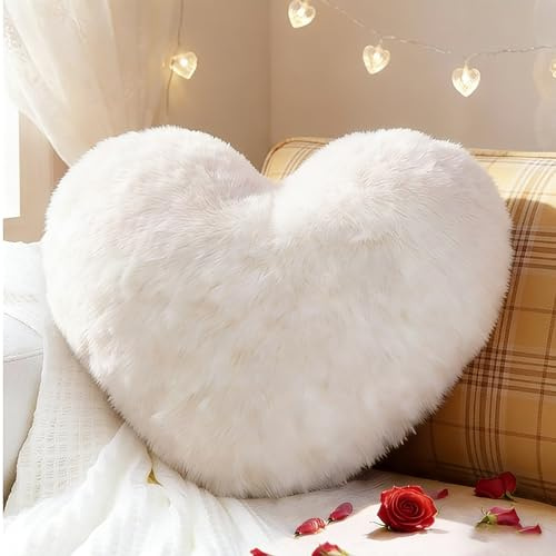 Herz Kissen, Kuschelkissen Zimmer Decor, Kuscheliges Dekokissen, 46 x 36 cm Valentinstag Herzkissen, Love Zierkissen Dekokissen, Plüsch Kissen für Wohnzimmer Sofa Schlafzimmer Bett, Reisen (Weiß)