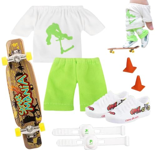 Zuasdvnk Mini Finger Skateboard Set with Clothes, Shoes, Knee Pads and Guardrails, Perfect for Kids Party Favours Bag Fillers Children Gift