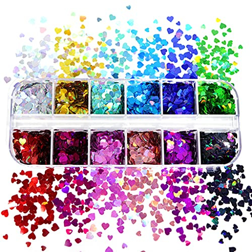 12 rejillas/caja de 5 mm con purpurina de corazón para rellenar moldes de resina epoxi, lentejuelas 3D, manicura, paillette, pigmento, joyería, decoración de uñas con purpurina