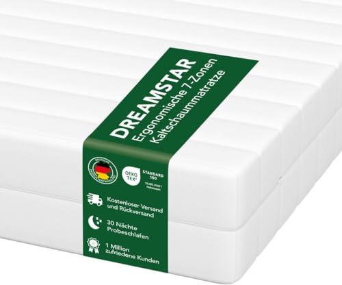 DREAMSTAR Easy Sleep Madrass 180x200 cm H2 (mjuk) | Ergonomisk kallskumsmadrass | Hypoallergen & antibakteriell | Överdrag avtagbart & tvättbart | Oeko-TEX® | (11 cm, 180 x 200 cm)