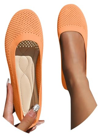Women's Ballerinas Wide Sporty Dirndl Shoes Elegant Flat Traditional Shoes Summer Shoes Soft Summer Ballet Shoes for Dress Barefoot Shoes Ballerina Fabric Shoes Comfortable Dress, O Orange, 8 UK