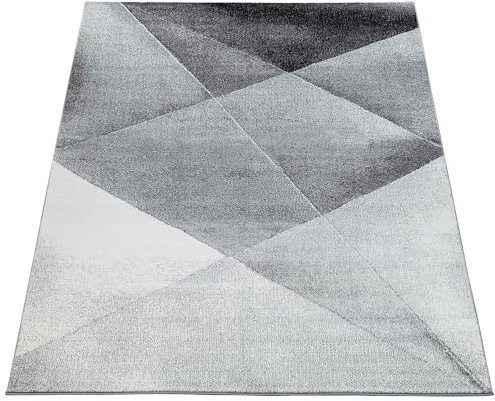 Paco Home Designer Teppich Modern Geometrische Muster Kurzflor Grau Schwarz Weiß Meliert, Grösse:70x140 cm