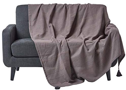 HOMESCAPES - Rajput Ribbed Throw 90 x 100 Inches Plain Charcoal Grey Handmade 100% Cotton Suitable for most 3 Seater Sofas Double King bedspreads Easy care washable at home
