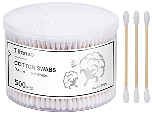 tifanso 500 Count Cotton Swabs, Natural Double Round Strong Wooden Cotton Tip Sticks Buds for Ears, Cruelty-Free Ear Swabs with Storage Box