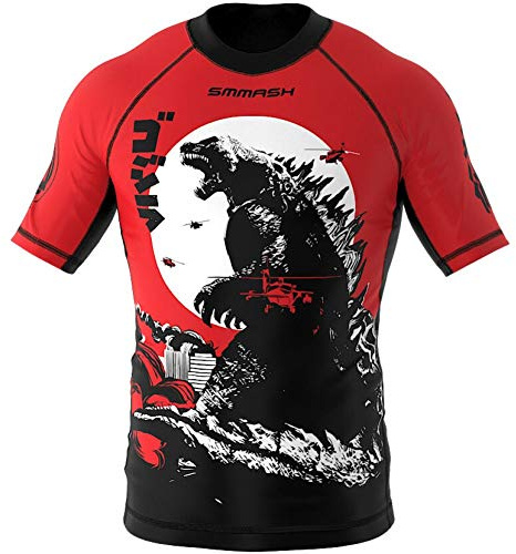 SMMASH Zilla Rashguard Kort Pojke för MMA, BJJ, Krav Maga, Kompression Funktionell Skjorta Topp Män, Andas och Lätt, Antibakteriellt Material, Tillverkad i EU (L)