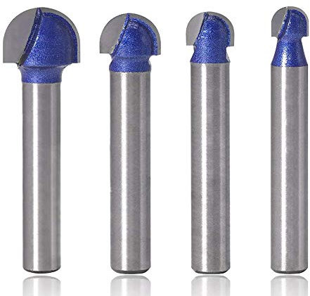 Mesee 4 Pieces Cove Core Box Router Bit Set Industrial Grade Round Nose Groove Router Bits Woodworking Milling Cutter Tool, 1/4-Inch Shank