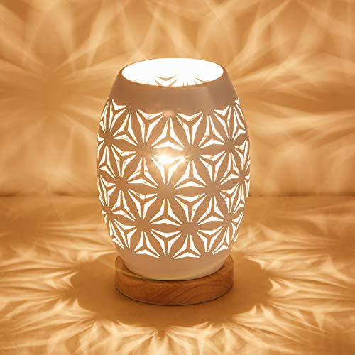 OuXean Beautiful Hollow Design E27 60W Lampada da tavolo con interruttore a cavo Quando è accesa, la luce fugge attraverso le fessure e proietta l'illuminazione del comodino