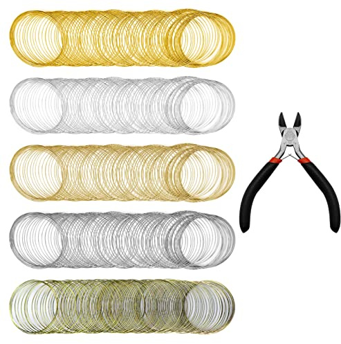 500 Loops Jewelry Wire Memory Wire Beading Wires for Jewelry Making 5 Colors Memory Steel Wires for Bracelet Necklace DIY Crafts Making